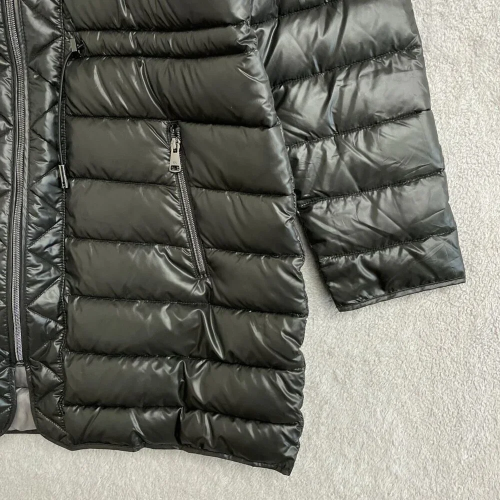 NEW Kenneth Cole Women's Size L Black Hooded Puffer Coat Full Zip